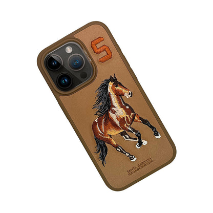 iPhone 15 Pro  Santa Barbara Boris Series Embroided Horse Leather Back Case