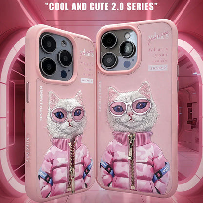 iPhone 15 Pro Nimmy 3D Cool & Cute Embroidery Jacket Series Case Cover - Cat Pink