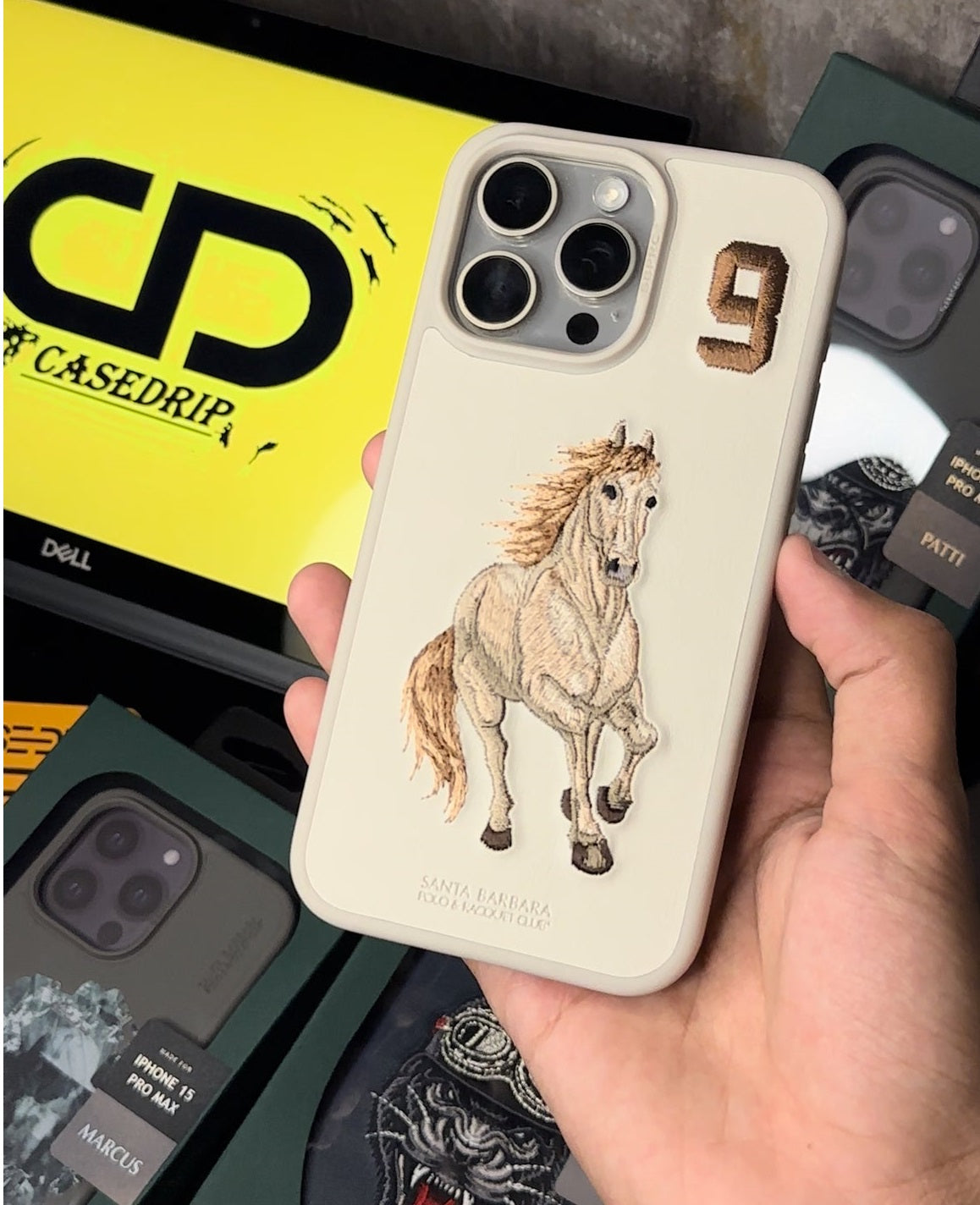 iPhone 15 Pro Max Santa Barbara Boris Horse Leather Case - White