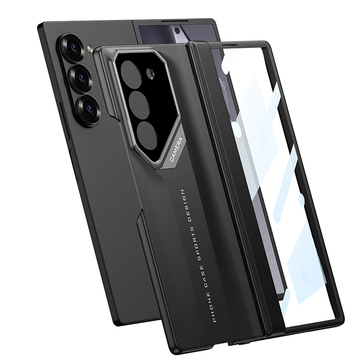 Samsung Galaxy Z Fold6 GKK Raptor Pro Case with Camera Hinge & Front Glass Protection - Black