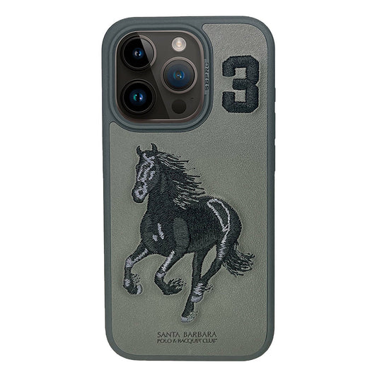 iPhone 15 Pro Max Santa Barbara Boris Horse Leather Case - Gray