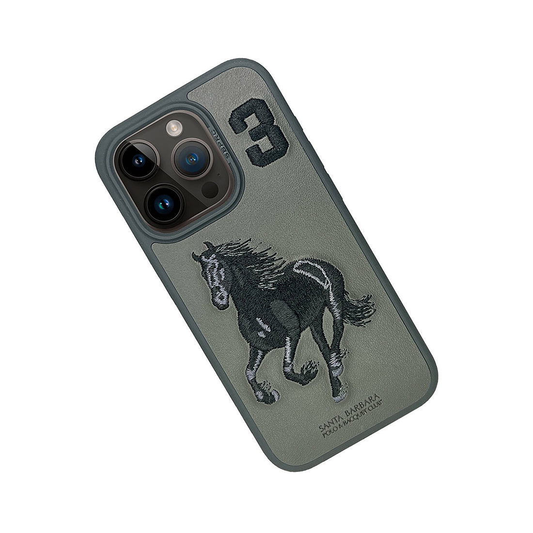 iPhone 15 Pro Santa Barbara Boris Horse Leather Back Cover Case - Gray