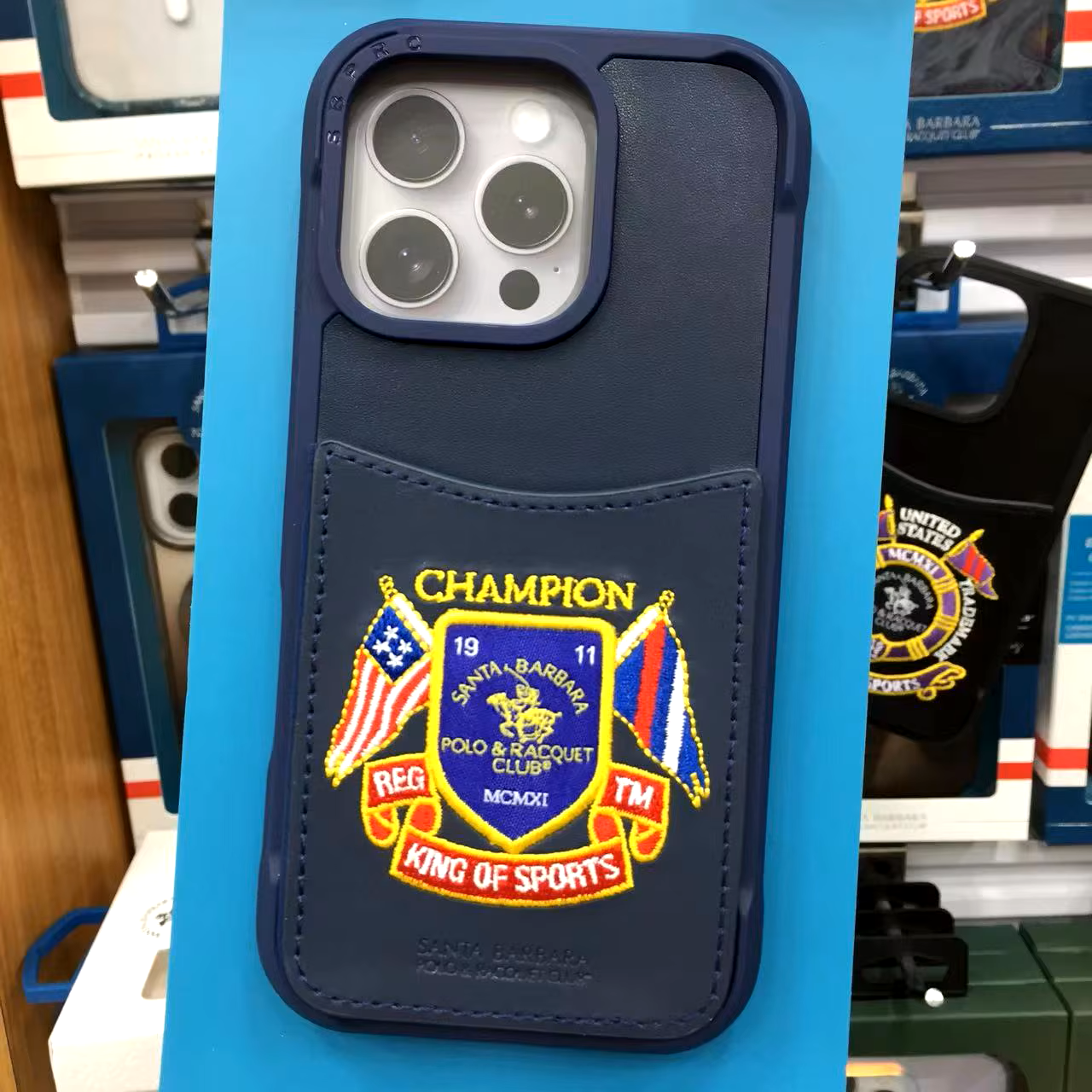 iPhone 16 Pro Max Santa Barbara Abner Series Polo Original Leather Case with Card Slot - Navy