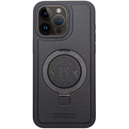 iPhone 16 Pro Santa Barbara Primo Series Metal Ring Leather Case - Black