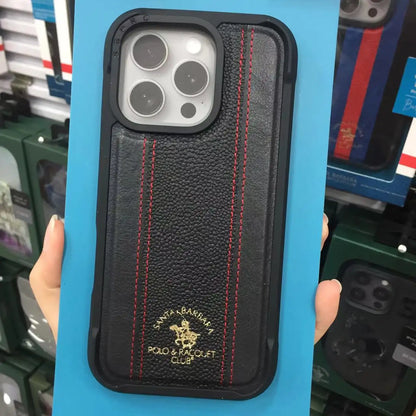 iPhone 16 Pro Max Santa Barbara Barton Series Polo Original Leather Case - Black/Red