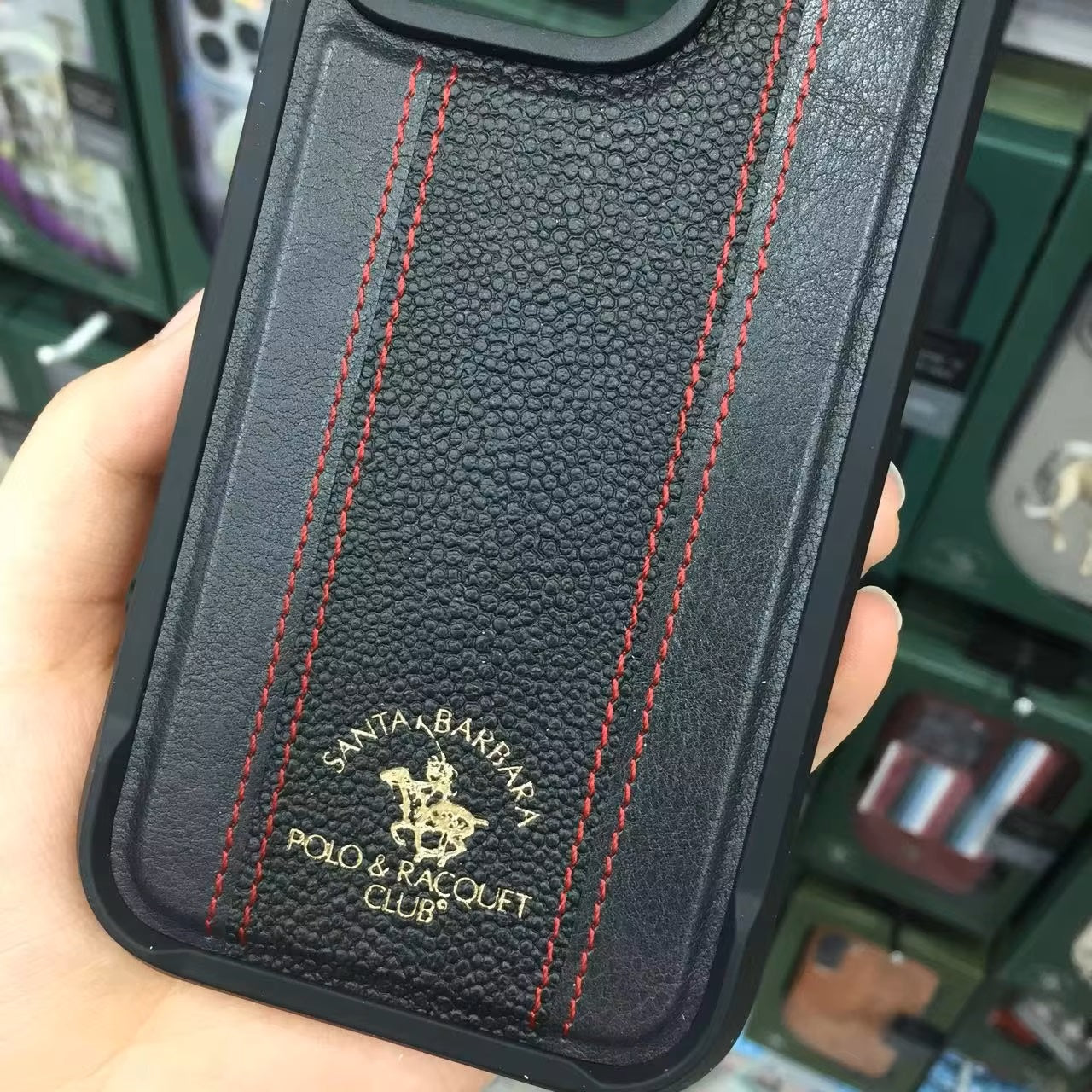 iPhone 16 Pro Santa Barbara Barton Series Polo Original Leather Case - Black/Red