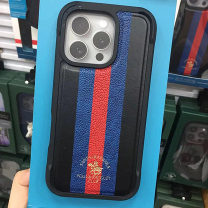 iPhone 16 Pro Santa Barbara Barton Series Polo Original Leather Case - Black/Navy