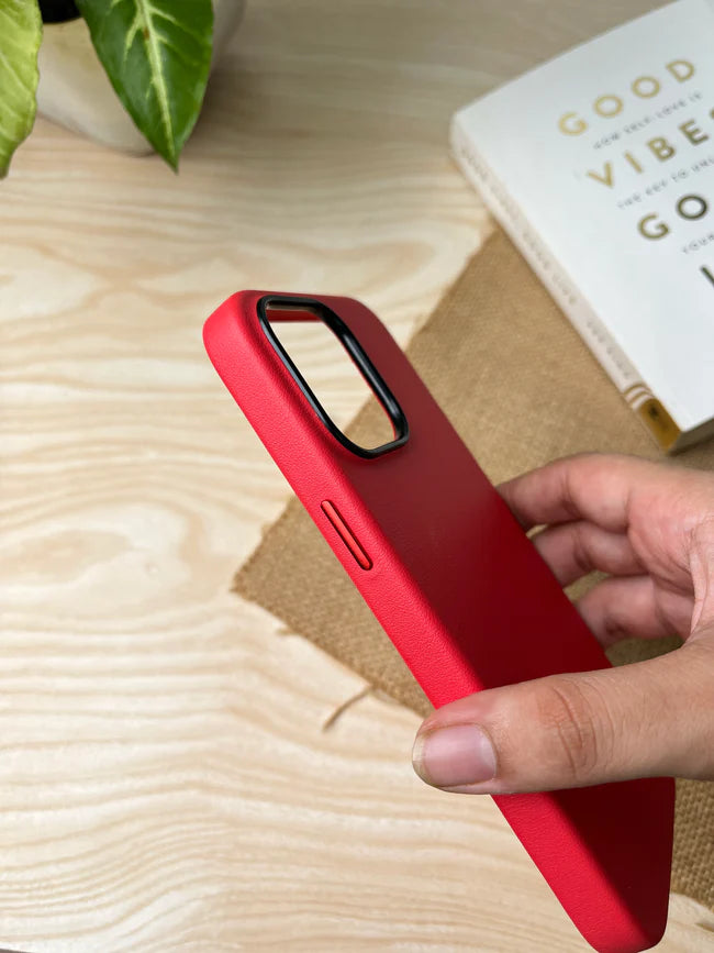 iPhone 15 Kzdoo Noble Classic Series Genuine Leather Case - Red