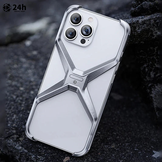 iPhone 15 Pro Max Metal Rimless Titanium Aluminum Alloy Heat Dissipation Bumper Case - Gray