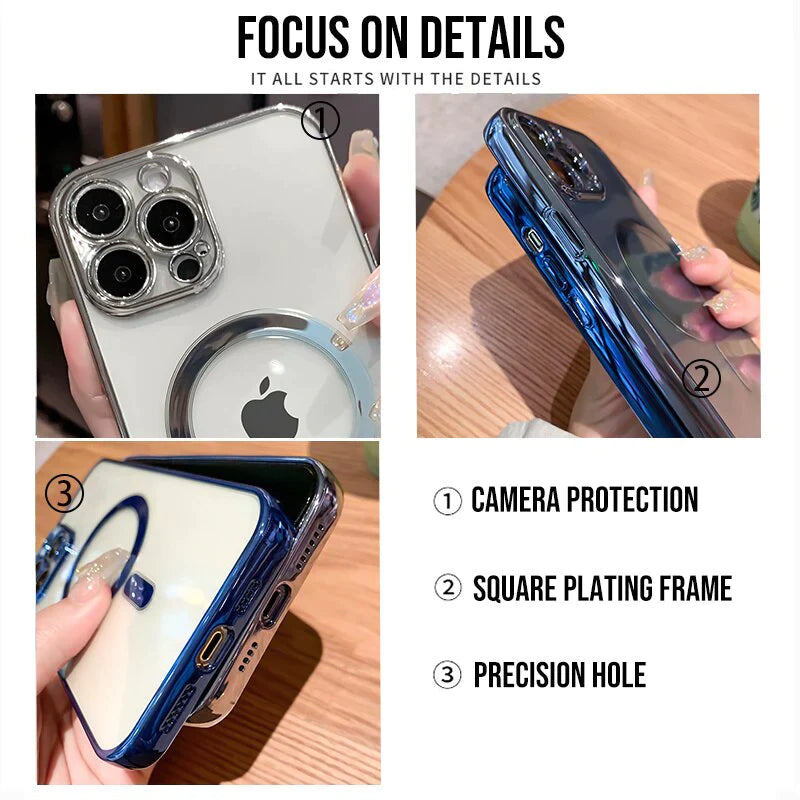 iPhone 13 Pro Transparent Electroplating Camera Protection Case with Megsafe - Blue