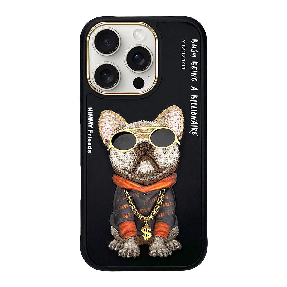 iPhone 16 Pro Max Nimmy Official Embroidery Chain Series Back Cover - Black Dog