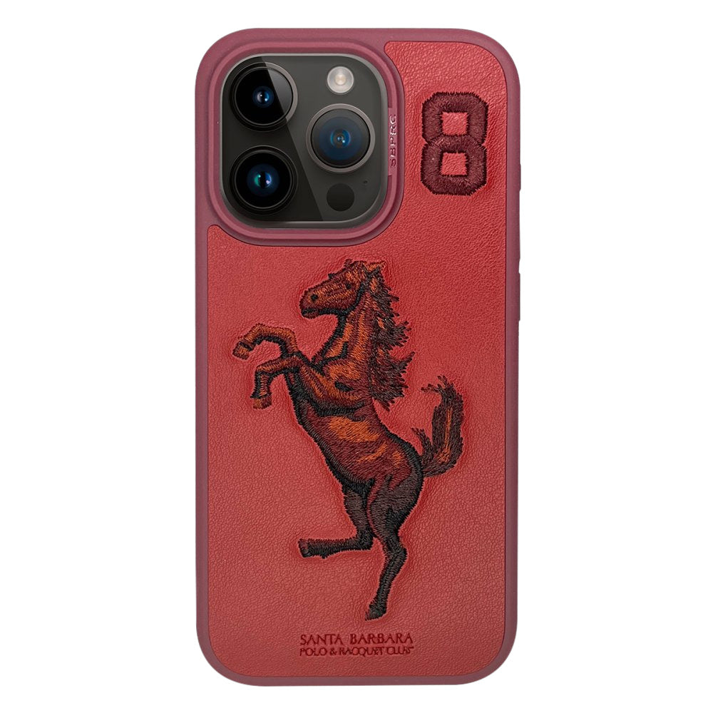 iPhone 15 Pro Max Santa Barbara Boris Horse Leather Case -Red