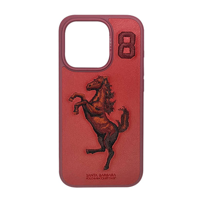 iPhone 15 Pro Max Santa Barbara Boris Horse Leather Case -Red