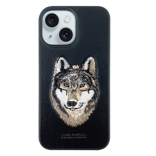 iPhone 15 Plus Savanna Series Santa Barbara Genuine Leather Case - Wolf