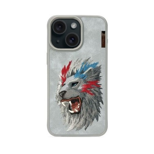 iPhone 15 Nimmy Official Embroidery Loin Shockproof Case - Titanium