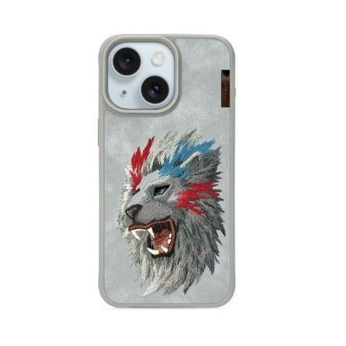 iPhone 15 Nimmy Official Embroidery Loin Shockproof Case - Titanium