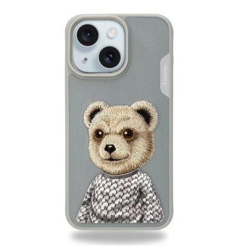 iPhone 15 Nimmy Official Embroidery Teddy Shockproof Case - Titanium