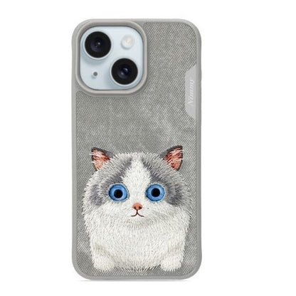 iPhone 15 Nimmy Official Embroidery Cat Shockproof Case - Titanium