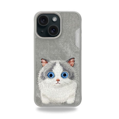 iPhone 15 Nimmy Official Embroidery Cat Shockproof Case - Titanium