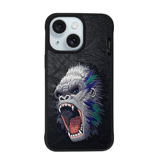 iPhone 15 Nimmy Embroidery Leather Shockproof Dazzling Series - Lion