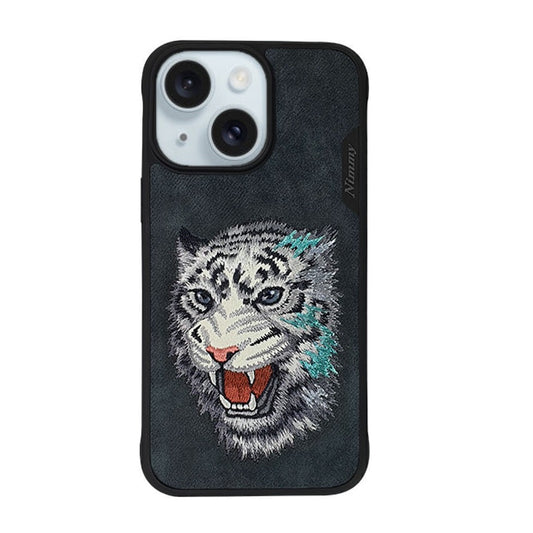 iPhone 15 Nimmy Embroidery TPU+PU Leather Shockproof Dazzling Series-Tiger