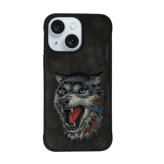 iPhone 15 Nimmy Embroidery Leather Shockproof Dazzling Series  - Wolf