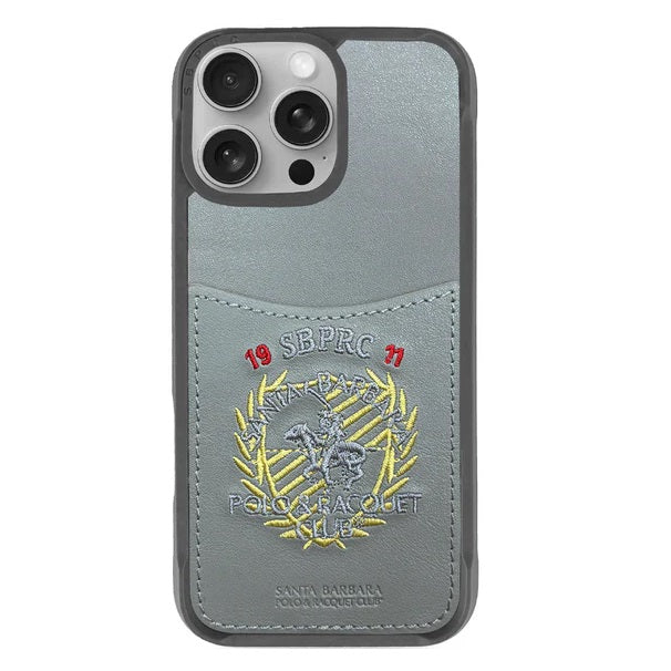 iPhone 16 Pro Max Santa Barbara Abner Series Polo Original Leather Case with Card Slot - Gray