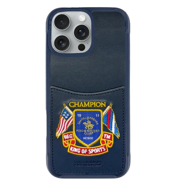 iPhone 16 Pro Max Santa Barbara Abner Series Polo Original Leather Case with Card Slot - Navy