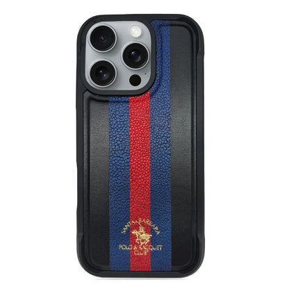 iPhone 16 Pro Max Santa Barbara Barton Series Polo Original Leather Case - Black/Navy