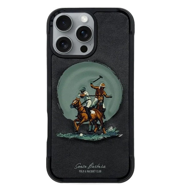 iPhone 16 Pro Max Santa Barbara Aubrey Series Polo Original Leather Magsafe Case - Black