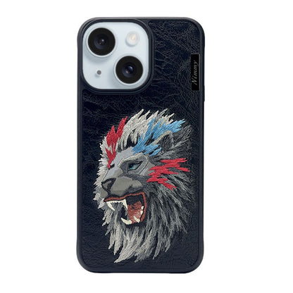 iPhone 15 Plus Nimmy Embroidery Leather Shockproof Case - Loin