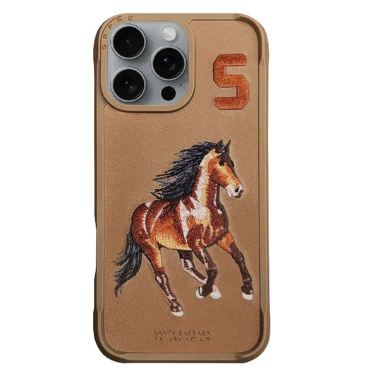 iPhone 16 Pro Max Santa Barbara Boris Series Horse Leather Case - Brown