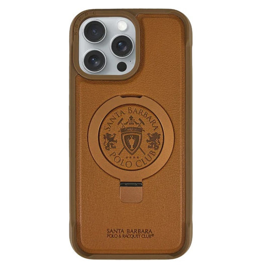 iPhone 16 Pro Max Santa Barbara Primo Series Metal Ring Leather Case - Brown