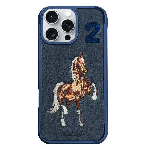 iPhone 16 Pro Max Santa Barbara Boris Series Horse Leather Case - Blue