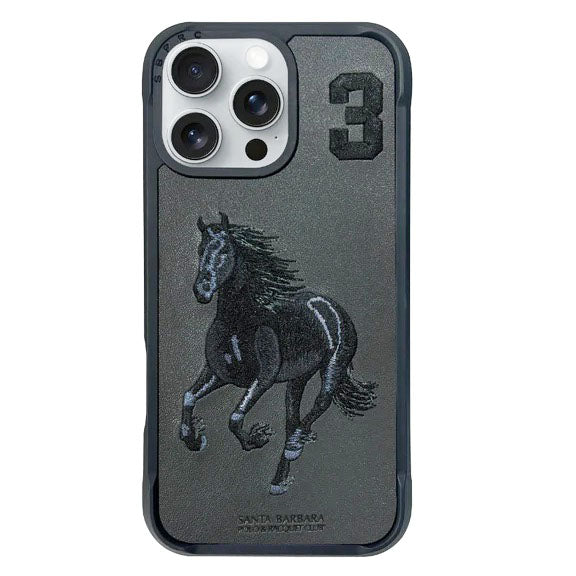 iPhone 16 Pro Max Santa Barbara Boris Series Horse Leather Case - Black