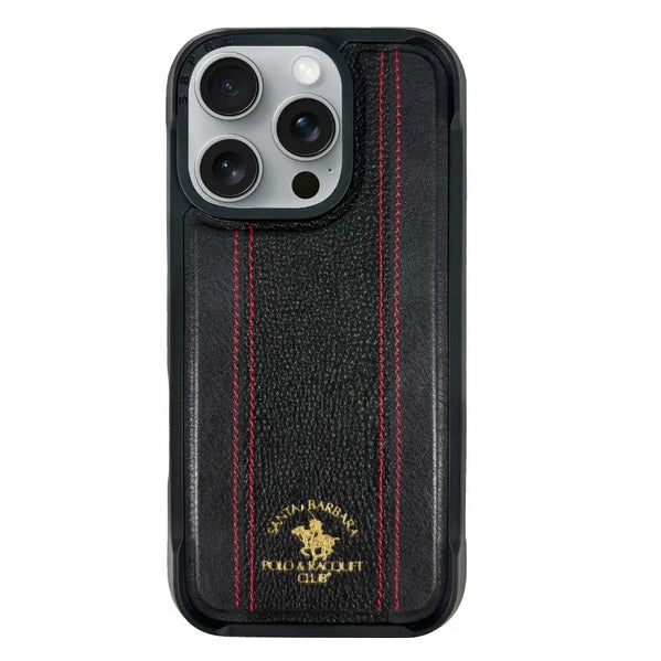 iPhone 16 Pro Max Santa Barbara Barton Series Polo Original Leather Case - Black/Red