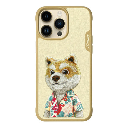 iPhone 15 Pro Max Nimmy Embroidery Fashion Series Leather Case - Gold