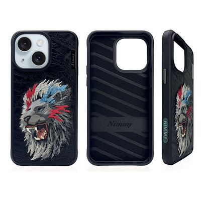 iPhone 15 Plus Nimmy Embroidery Leather Shockproof Case - Loin