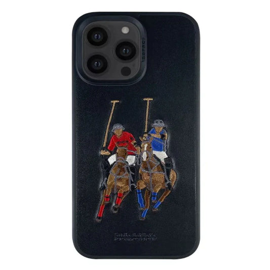 iPhone 14 Pro Santa Barbara Polo Jocky Series Leather Case - Black