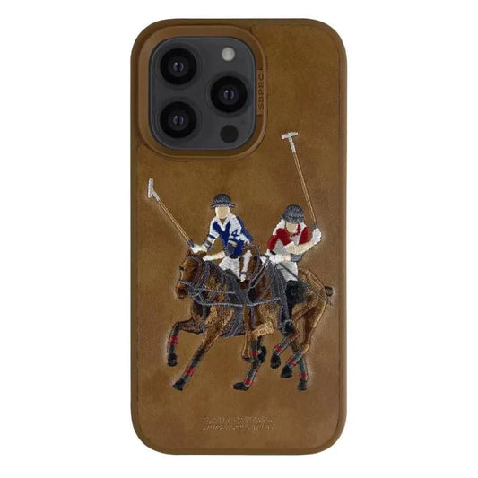 iPhone 14 Pro Santa Barbara Polo Jocky Series Leather Case - Brown