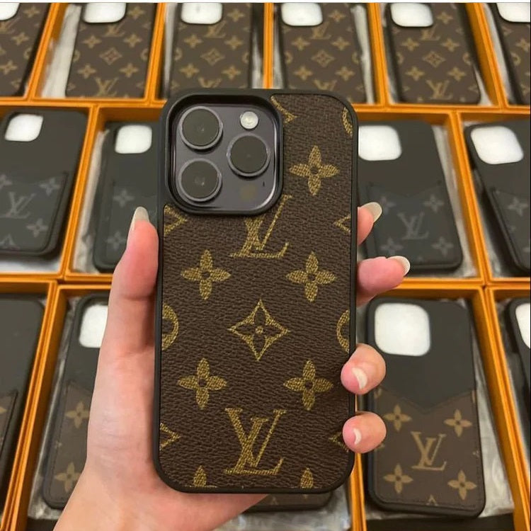 iPhone 14 Pro Louis Vuitton LV Leather Case - Brown