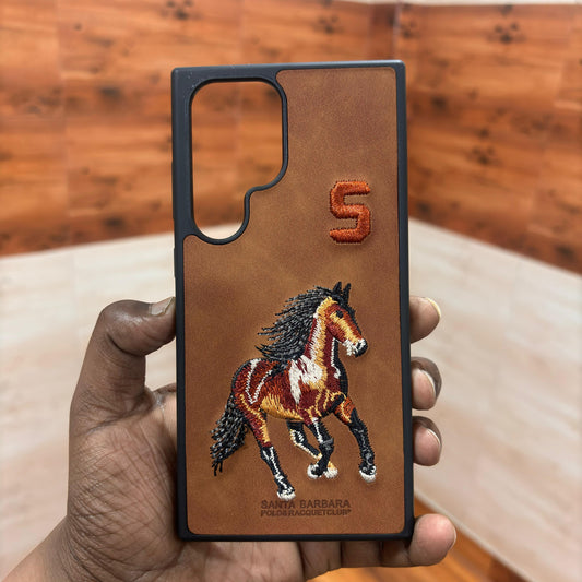 Samsung Galaxy S24 Ultra Embroidery PU Leather Case with Inside Cloth- Horse