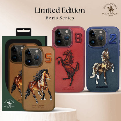 iPhone 15 Pro  Santa Barbara Boris Series Embroided Horse Leather Back Case