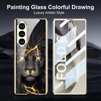 Samsung Galaxy Z Fold 6 Luxury Gold Plating Lion Glass Case with Font Glass - Black