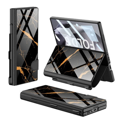 Samsung Galaxy Z Fold 6 Check Pattern Gkk Original Glass Flip Case with Front Glass Protection & S Pen Included - Black