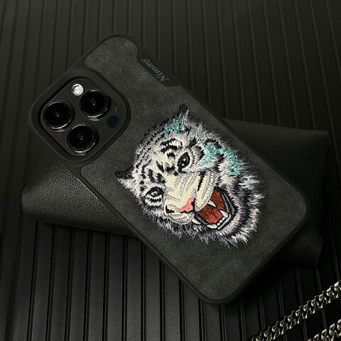 iPhone 14 Pro Max Nimmy Embroidery Dazzling Series Leather Shockproof Case - Tiger