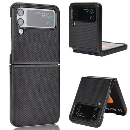 Samsung Galaxy Z Flip 3 Leather Carbon Fiber Slim Fit Case- Black