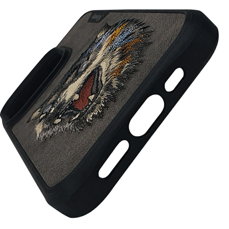 iPhone 15 Pro Max Nimmy Dazzling Series Embroidery Leather Case - Wolf