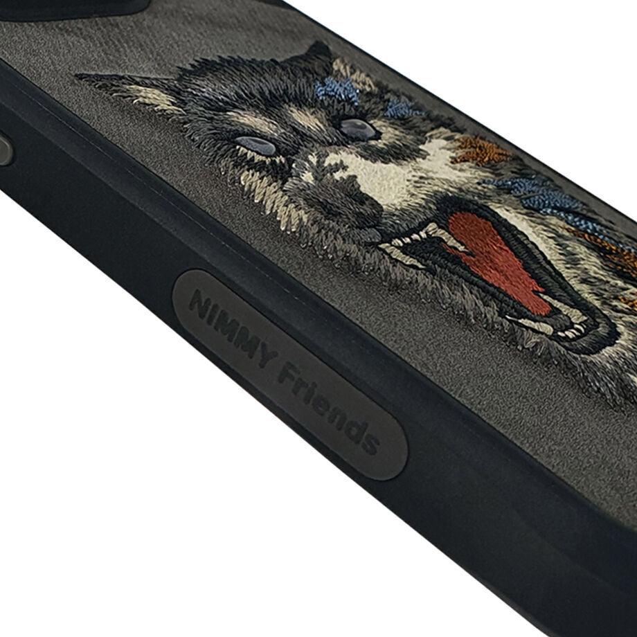 iPhone 15 Pro Max Nimmy Dazzling Series Embroidery Leather Case - Wolf