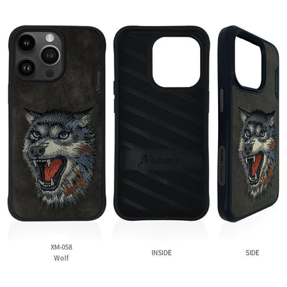 iPhone 15 Nimmy Embroidery Leather Shockproof Dazzling Series  - Wolf